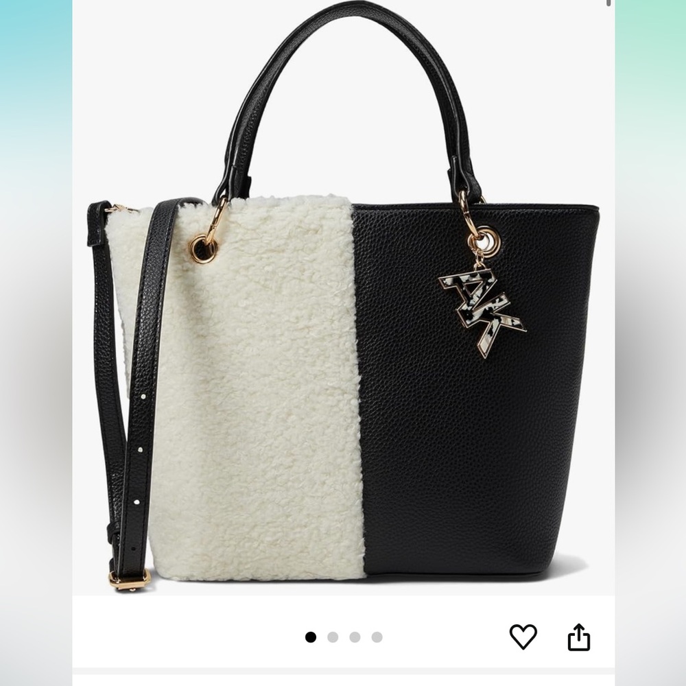 Anne Klein Mini Convertible Sherpa Tote , Black/ Cream